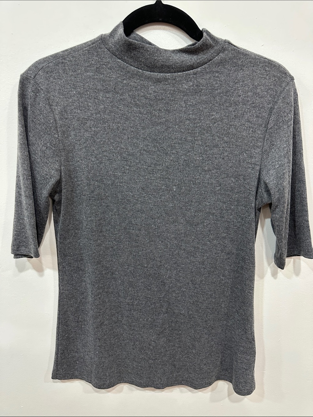 Women’s Grey Mock Neck Elbow Length Sleeve Top